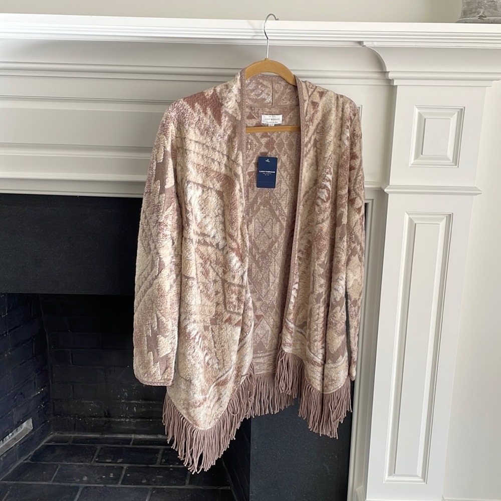 Lucky brand fringe open front sweater cardigan